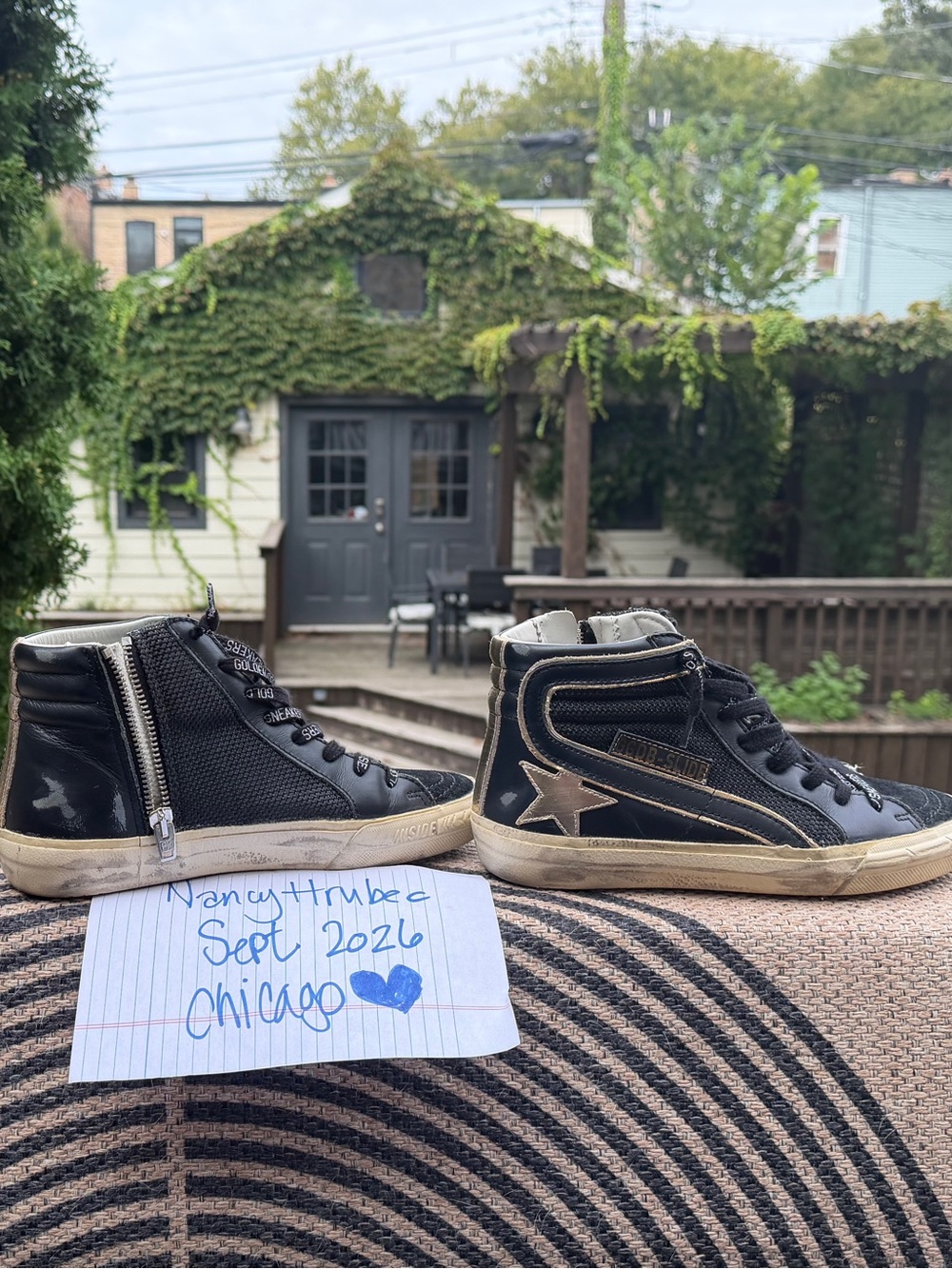 Golden Goose Black High-Top Sneakers with Gold Star Accent